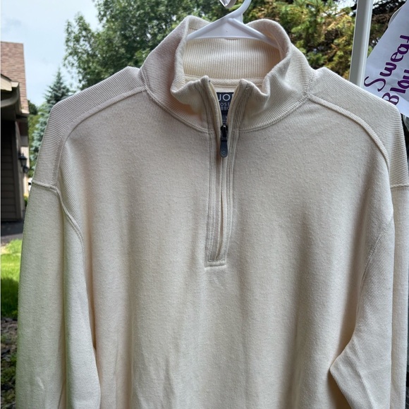Joseph Abboud Cream Zip Up Sweater with Ribbed Cuffs - Picture 1 of 3